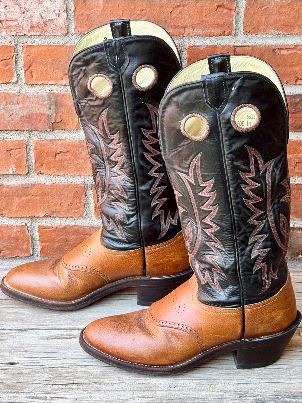 Tony Lama Vintage 6633 Buckaroo Brown Black Leather Western Cowboy Boots 11D